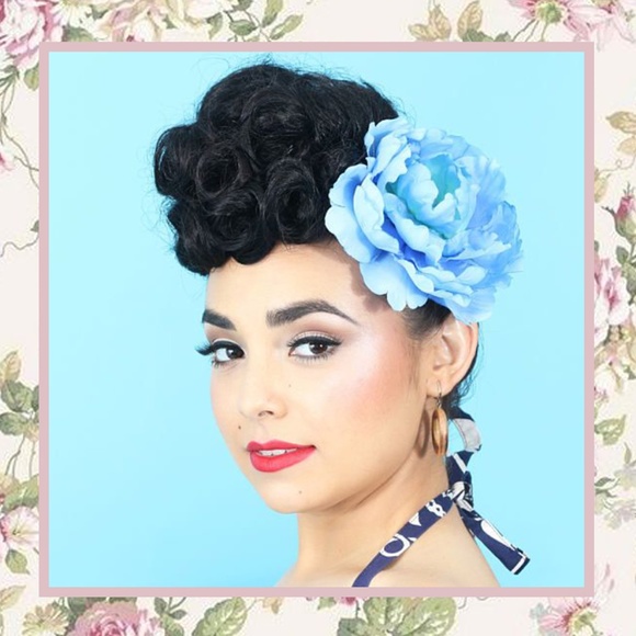 Unique Styles hair flower Accessories - 🎀 BLUE HAIR ROSE FLOWER PIN UP CLIP LIGHT BABY